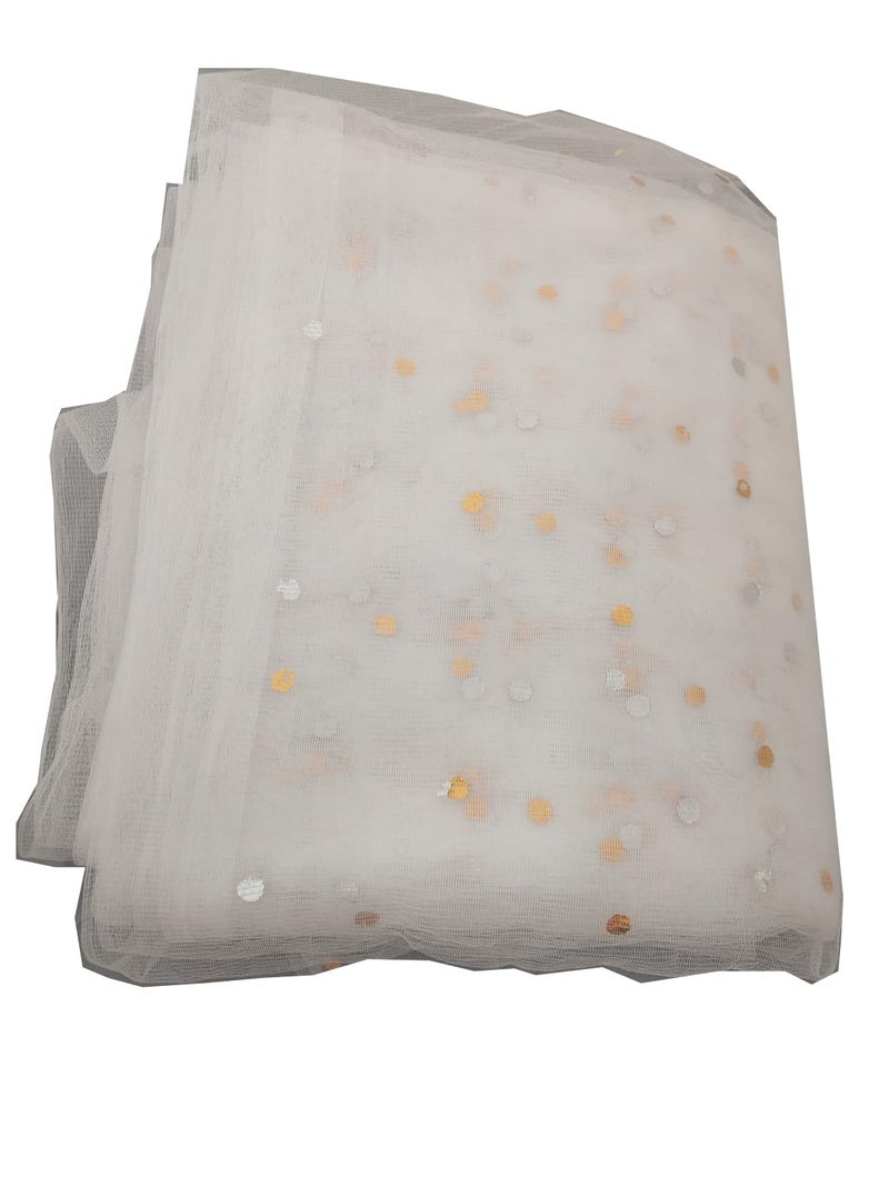 3A Featuretail 42inch Width Golden Dotted Net Fabric for Decoration, Fruit/Dryfruit/Gift Packing & Trousseau Tray Packing (White, 5 Meter) - Image 1