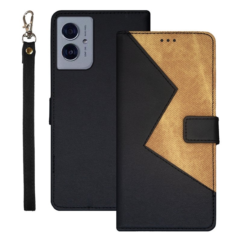 HuHa Case Cover For Motorola Moto G55 5G idewei Two-color Splicing Leather Phone Case(Black) - Image 1