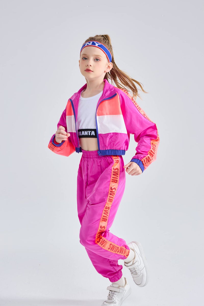 LOLANTA Girls Street Dance Clothing Set, Hip Hop Modern Jazz Team Performance Costume, Girls Dance Wear Sets (Rose red, 9-11) - Image 2