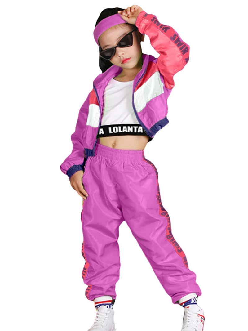 LOLANTA Girls Street Dance Clothing Set, Hip Hop Modern Jazz Team Performance Costume, Girls Dance Wear Sets (Rose red, 9-11) - Image 1