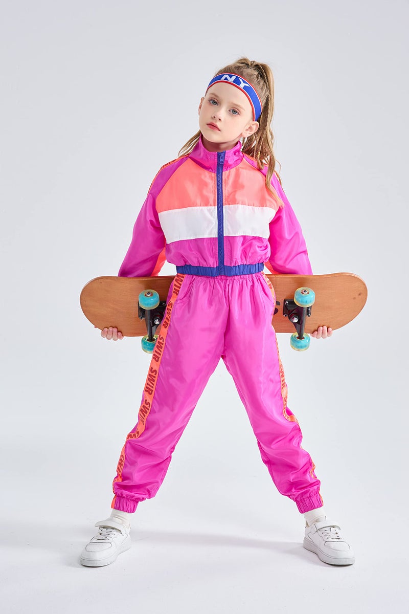 LOLANTA Girls Street Dance Clothing Set, Hip Hop Modern Jazz Team Performance Costume, Girls Dance Wear Sets (Rose red, 9-11) - Image 5