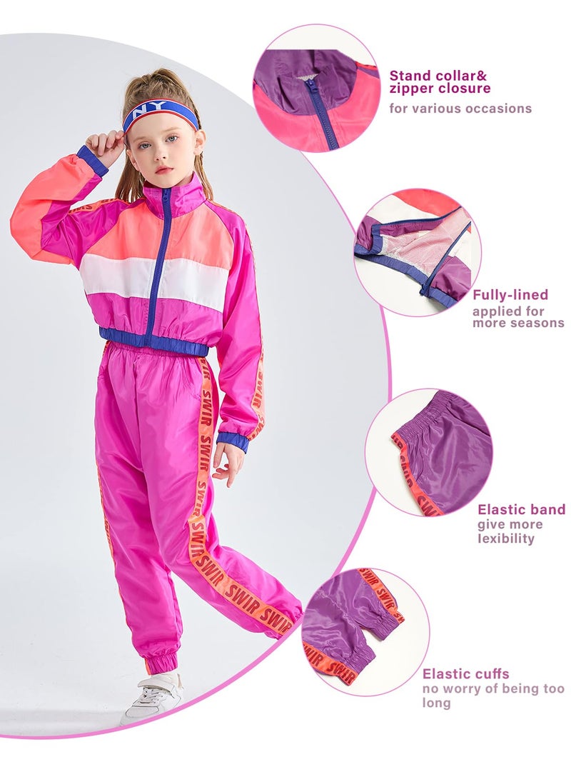 LOLANTA Girls Street Dance Clothing Set, Hip Hop Modern Jazz Team Performance Costume, Girls Dance Wear Sets (Rose red, 9-11) - Image 4