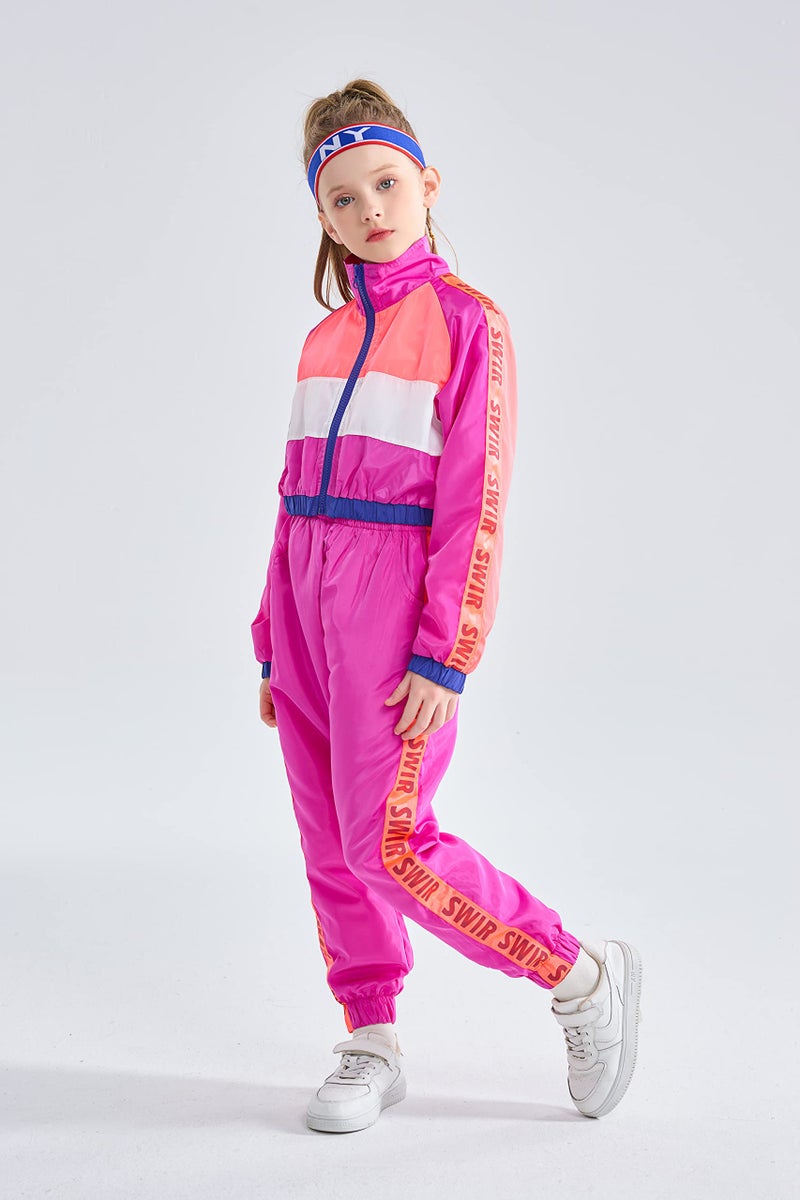 LOLANTA Girls Street Dance Clothing Set, Hip Hop Modern Jazz Team Performance Costume, Girls Dance Wear Sets (Rose red, 9-11) - Image 3