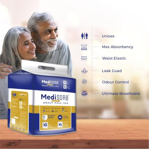 MediSORB Adult Diaper Pants | ExtraLarge (XL) |Waist 147-172 cm (58-68 inches) |High Absorbency 15 Hrs |Rash-Free |Leakproof |Breathable |Odourless |Elastic Waist |Men & Women | 10 Units, Pack of 1 - Image 3