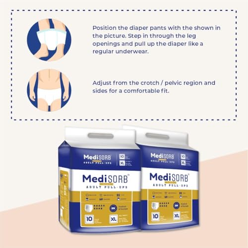 MediSORB Adult Diaper Pants | ExtraLarge (XL) |Waist 147-172 cm (58-68 inches) |High Absorbency 15 Hrs |Rash-Free |Leakproof |Breathable |Odourless |Elastic Waist |Men & Women | 10 Units, Pack of 1 - Image 5