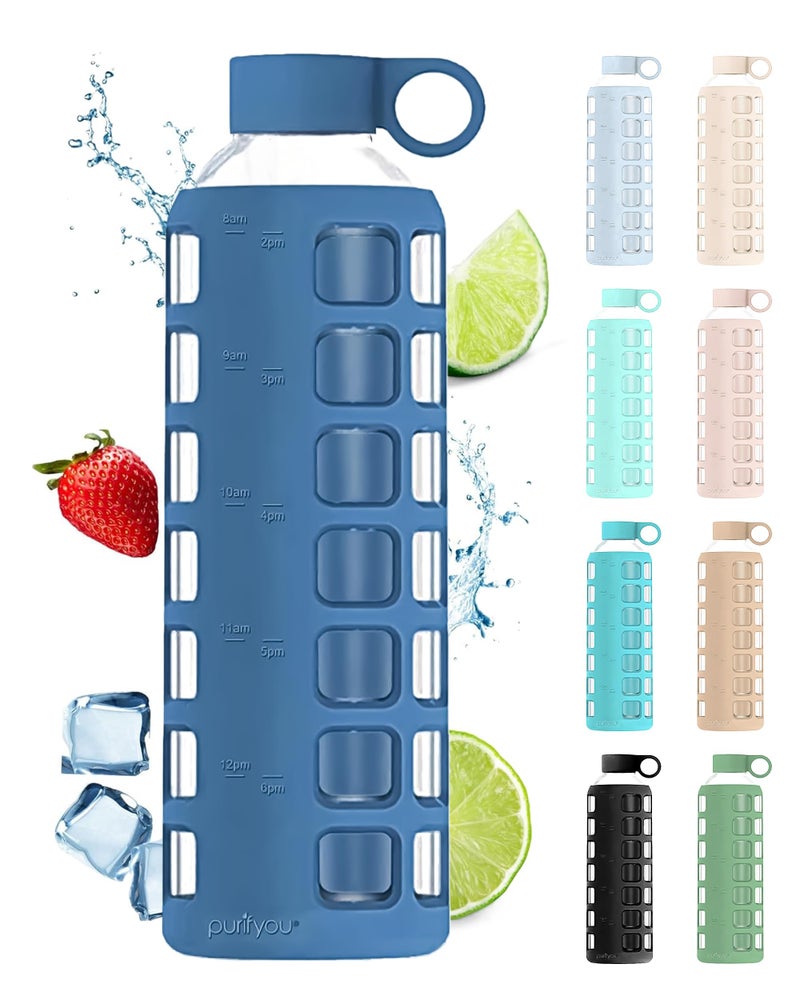 purifyou 40322212 oz Borosilicate Glass Water Bottles with Volume Markers Silicone Sleeve Stainless Steel Lid Reusable Bottle for Water Juice Gym and Fridge Storage 40oz Chinese Porcelain