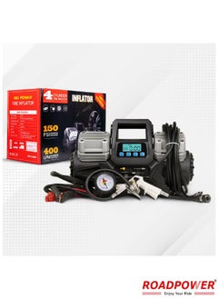 RoadPower 4 Cylinder Car Air Compressor Ultra Extreme 4x4 Tire Super Air Flow Portable 150 PSI 400 LPM 12V Tire Inflator For Car Truck Bicycle Football And Other Inflatables With Carry Bag  - Image 1