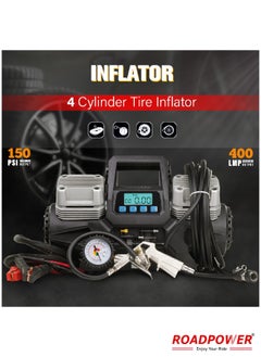 RoadPower 4 Cylinder Car Air Compressor Ultra Extreme 4x4 Tire Super Air Flow Portable 150 PSI 400 LPM 12V Tire Inflator For Car Truck Bicycle Football And Other Inflatables With Carry Bag  - Image 4