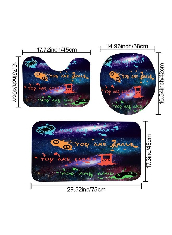 ALEXEX 4 PCS Gaming Shower Curtain Set,Gamer Gaming Bathroom Sets with Gamepad Bath Rugs Toilet Lid Cover,Starry Sky Blue Gaming Shower Curtain Home Decor Waterproof Washable with 12 Hooks，72x72 inch - Image 3