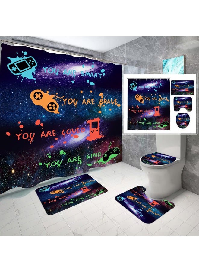 ALEXEX 4 PCS Gaming Shower Curtain Set,Gamer Gaming Bathroom Sets with Gamepad Bath Rugs Toilet Lid Cover,Starry Sky Blue Gaming Shower Curtain Home Decor Waterproof Washable with 12 Hooks，72x72 inch - Image 4