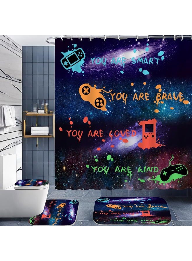 ALEXEX 4 PCS Gaming Shower Curtain Set,Gamer Gaming Bathroom Sets with Gamepad Bath Rugs Toilet Lid Cover,Starry Sky Blue Gaming Shower Curtain Home Decor Waterproof Washable with 12 Hooks，72x72 inch - Image 1