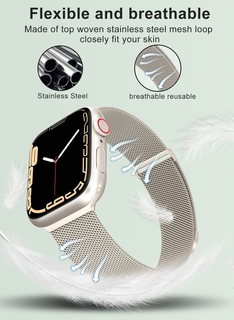 Stainless Steel  Loop Apple Watch Band 38mm/40mm/41mm, iWatch Magnetic Clasp Strap Replacement Band, Apple Watch Wrist Strap for iwatch Series Ultra SE Series 9/8/7/6/5/4/3/2/1(starlight) - Image 4