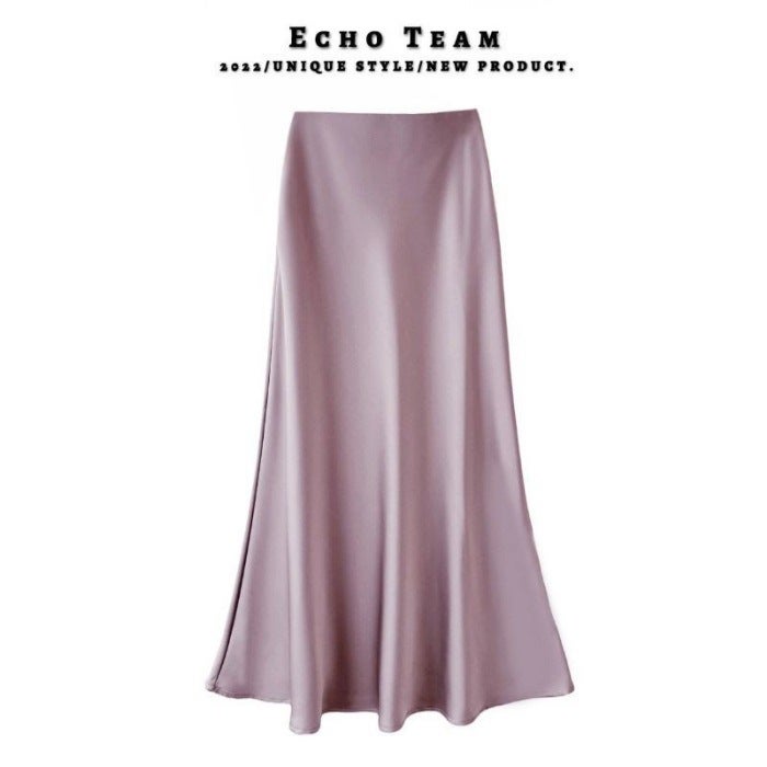 Plus Size Acetic Acid Satin Skirt Women'S Chubby Girl High Waist Slimming Belly Covering Fishtail Skirt A- Line Skirt - Image 1