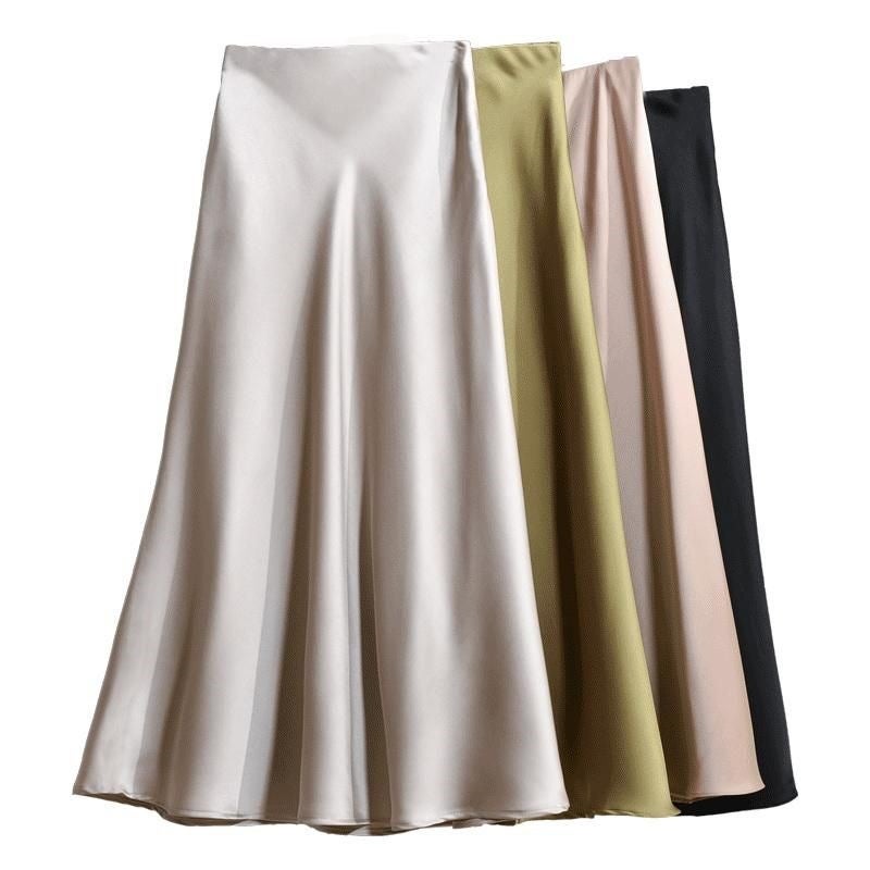 Plus Size Acetic Acid Satin Skirt Women'S Chubby Girl High Waist Slimming Belly Covering Fishtail Skirt A- Line Skirt - Image 5