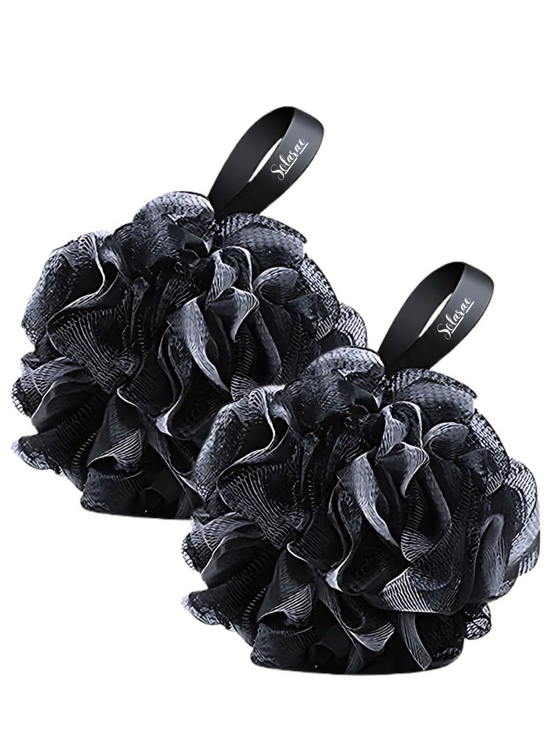 SOLARAE Exfoliating Shower Black Soft Touch Shower Premium Bath Loofah Set (2PCS) - Image 1