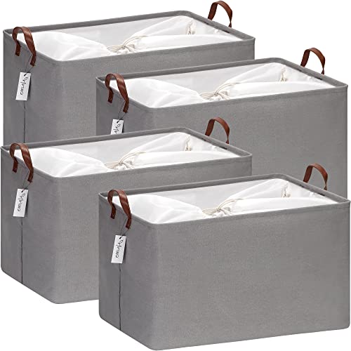 Hinwo 70L Extra Large Storage Bins, 4-Pack Closet Organizers and Storage, Foldable Clothes Storage Baskets with Handles, Containers for Clothing, Blanket, Comforters, Toys, Bedding (Gray) - Image 1