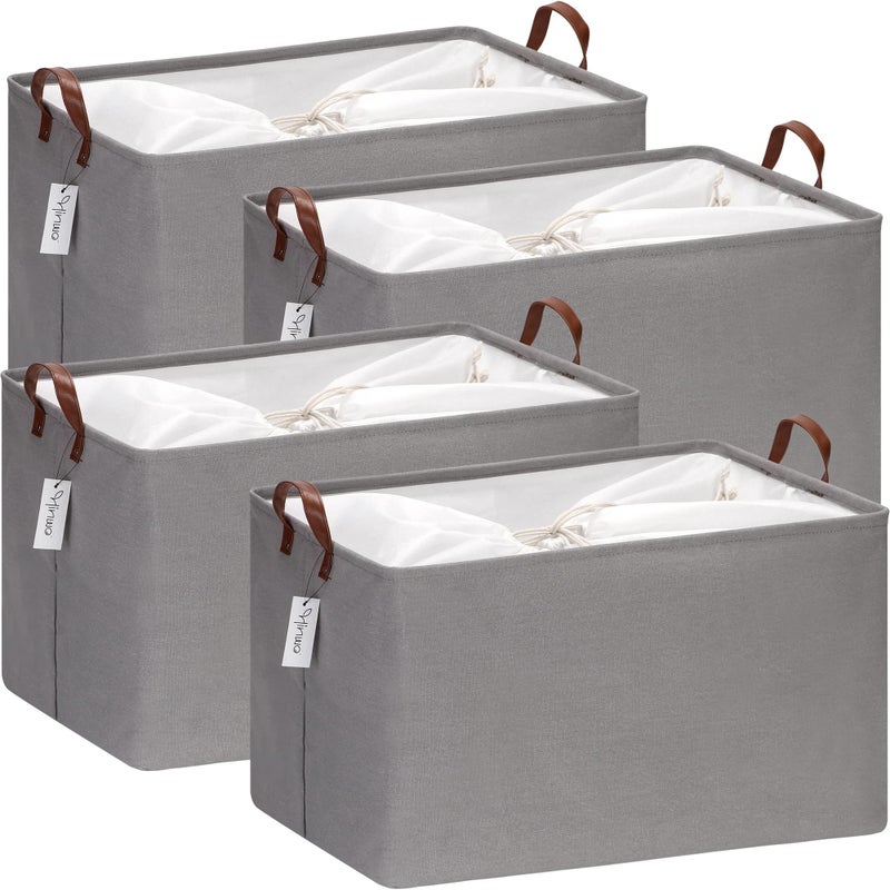 Hinwo 70L Extra Large Storage Bins, 4-Pack Closet Organizers and Storage, Foldable Clothes Storage Baskets with Handles, Containers for Clothing, Blanket, Comforters, Toys, Bedding (Gray) - Image 5