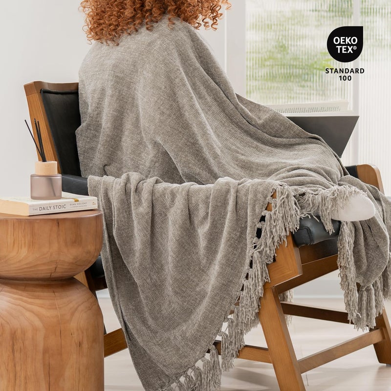 EVERGRACE Soft Chenille Throw Blanket for Couch  Cozy Plush Fuzzy Decorative Chenille Knit Throw Blanket with Tassels  Lightweight Blanket and Throws for Bed Sofa Gift Home Decor  Taupe 50""x60"" - Image 5