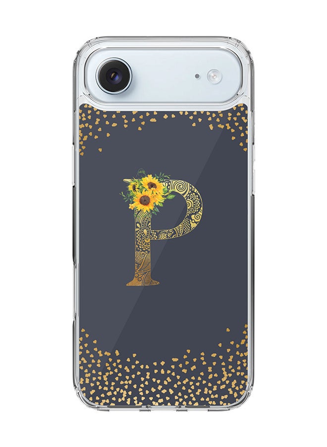Stylizedd Classic Clear MagSafe Case for iPhone 17 Air , Hybrid Soft Case Flexible Edges Anti Drop TPU PC Gel Thin Transparent Cover [ Designed for iPhone 17 Air ] - Custom Monogram Initial Letter Floral Pattern Alphabet - P  (Grey )