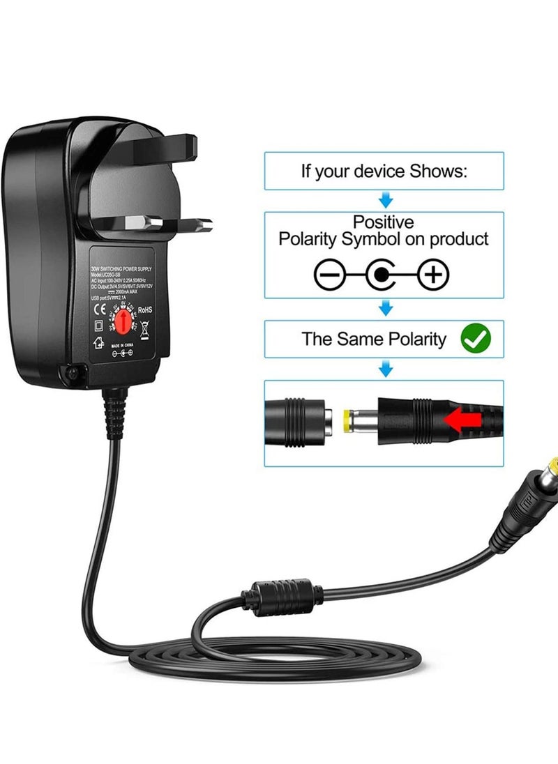 Excefore - Universal AC Adapter 30W 3V 4.5V 5V 6V 7.5V 9V 12V - Image 1
