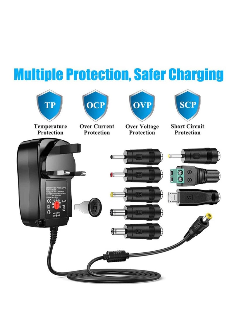 Excefore - Universal AC Adapter 30W 3V 4.5V 5V 6V 7.5V 9V 12V - Image 1