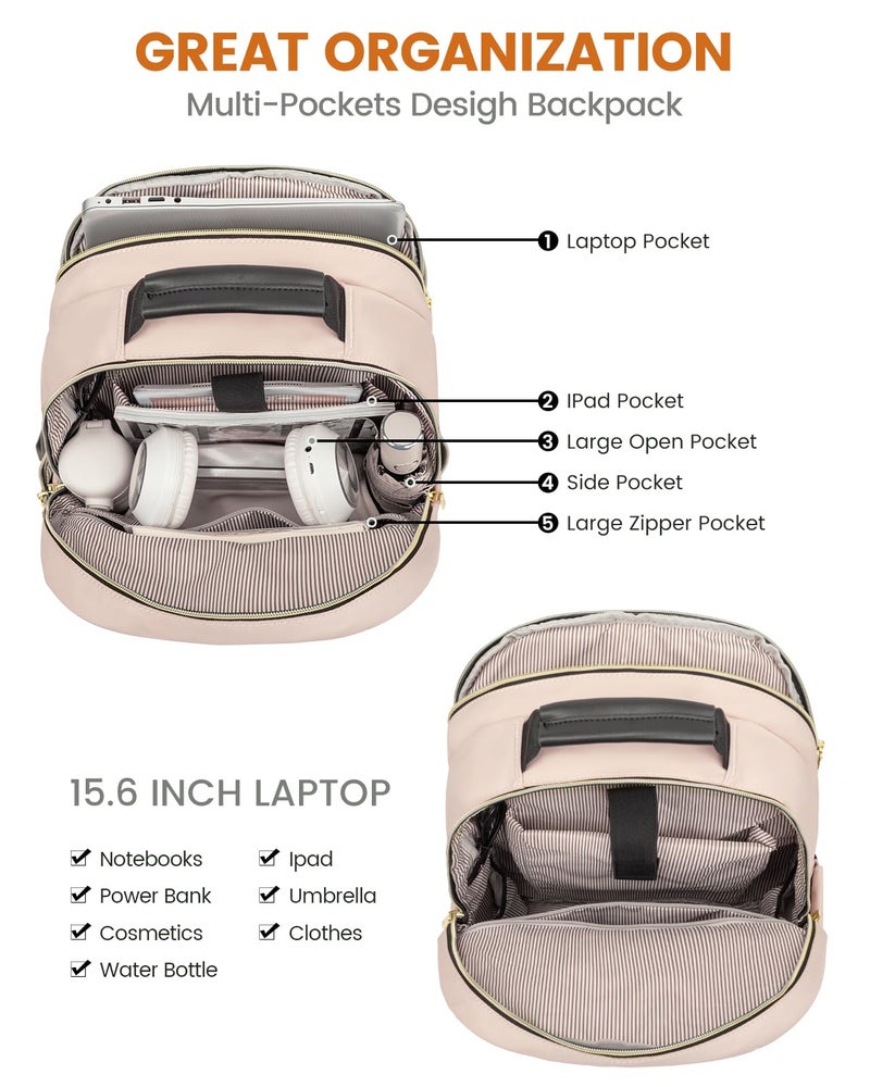 LOVEVOOK Laptop Backpack Purse for Women, Work Travel Computer Bags, College School Backpack for Student Girl, Quilted Casual Daypack with USB Port, Fit 15.6 Inch Laptop, Antiquewhite - Image 3
