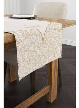 Cango Home Cream Yellow Ramadan Themed Decorative Mandala Patterned Digital Printed Runner CGH1303-RN  - Image 1