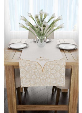 Cango Home Cream Yellow Ramadan Themed Decorative Mandala Patterned Digital Printed Runner CGH1303-RN  - Image 2