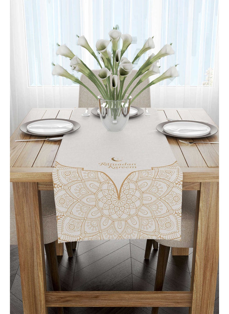 Cango Home - Cream Yellow Ramadan Themed Decorative Mandala Patterned Digital Printed Runner CGH1303-RN - Image 1