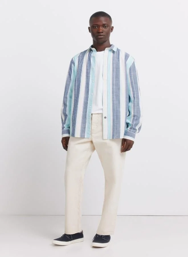 Springfield  Striped lightweight 100% cotton long sleeve regular fit button-down collar shirt for Men | Best Price UAE