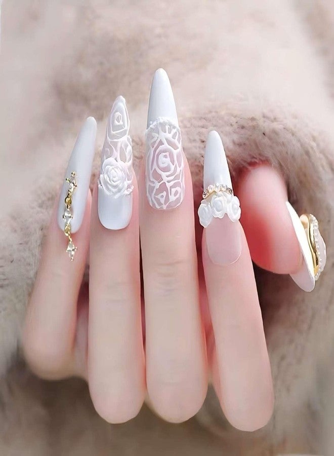 Dedyel 200PCS 3D Resin White Rose Flower Nail Art Charms 3D Flower Nail Art Accessories Exquisite Luxury Rose Nail Jewelry Sequins Decoration in 2 Styles for Nail Art Decoration or Jewelry Making（2 Colors） - Image 3