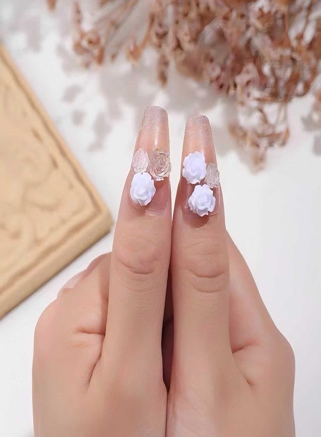 Dedyel 200PCS 3D Resin White Rose Flower Nail Art Charms 3D Flower Nail Art Accessories Exquisite Luxury Rose Nail Jewelry Sequins Decoration in 2 Styles for Nail Art Decoration or Jewelry Making（2 Colors） - Image 2