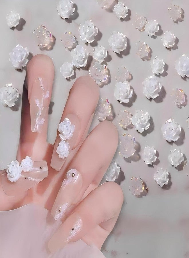 Dedyel 200PCS 3D Resin White Rose Flower Nail Art Charms 3D Flower Nail Art Accessories Exquisite Luxury Rose Nail Jewelry Sequins Decoration in 2 Styles for Nail Art Decoration or Jewelry Making（2 Colors） - Image 1
