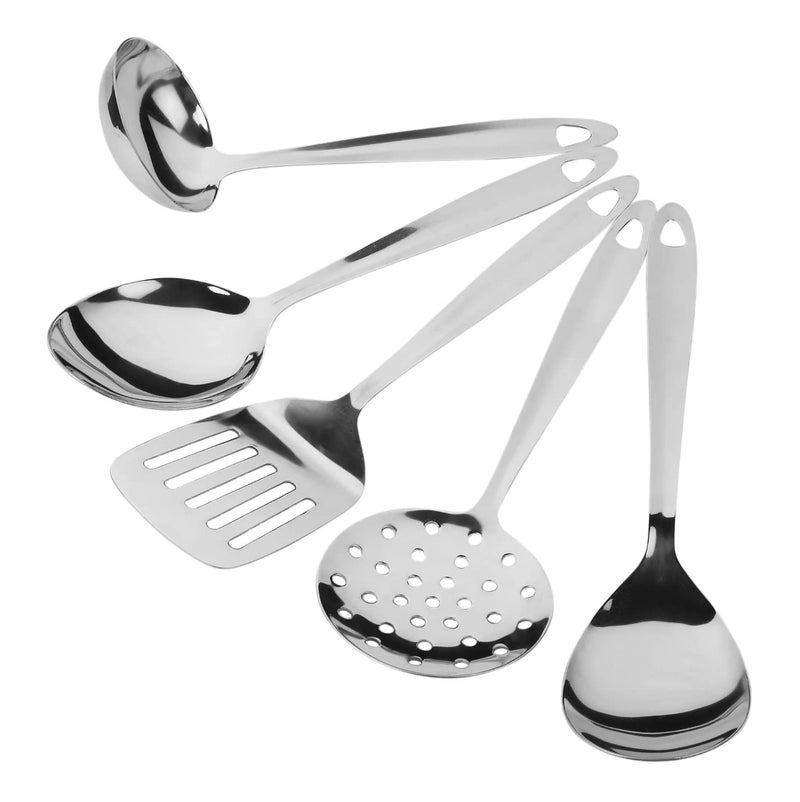 Neptune NEPTUNE Stainless Steel Serving Tools for Kitchen | Serving Spoons Set for Dining with 5 Different pcs |Big Spoon | Skimmer | Ladle | Flex Turner | Rice Spoon | Silver Finish  - Image 2