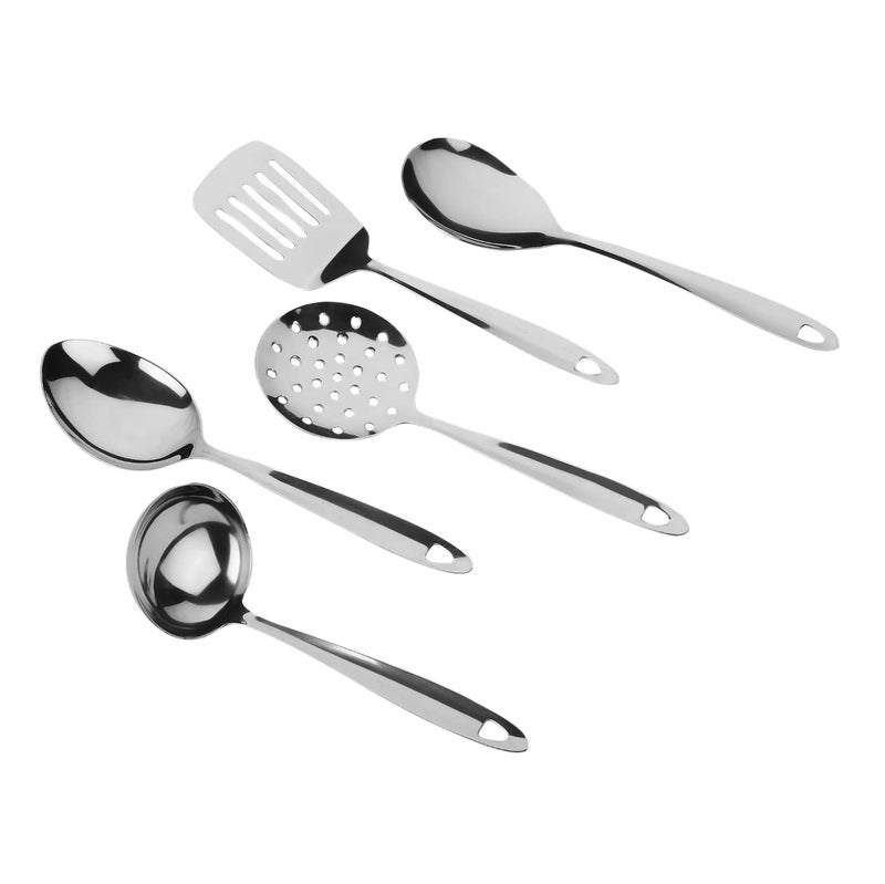 Neptune NEPTUNE Stainless Steel Serving Tools for Kitchen | Serving Spoons Set for Dining with 5 Different pcs |Big Spoon | Skimmer | Ladle | Flex Turner | Rice Spoon | Silver Finish  - Image 4