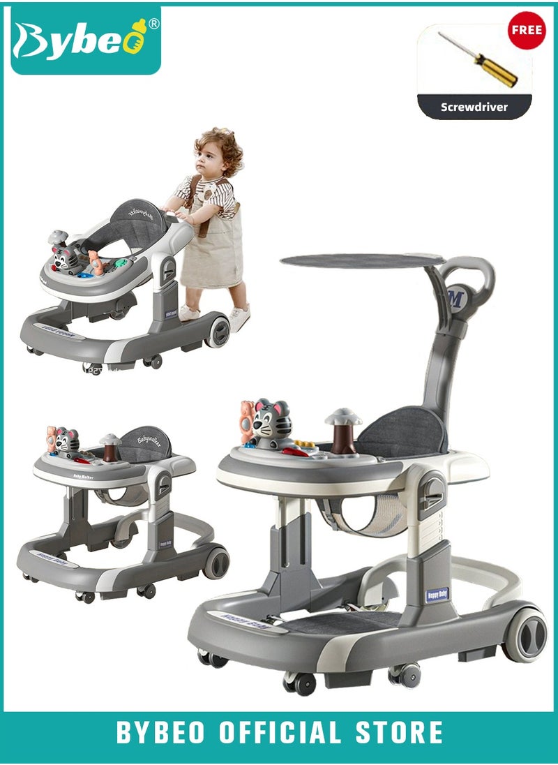 Bybeo - 3 In 1 Baby Walker for Kids, Multifunctional Round Kids Walker with Parent Push Handle, Baby Push Walker with Adjustable Height and Removable Dinner Plate for Infants Boys Girls 6 to 18 Months - Image 1