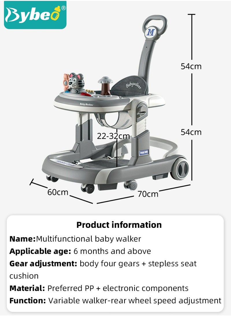 Bybeo - 3 In 1 Baby Walker for Kids, Multifunctional Round Kids Walker with Parent Push Handle, Baby Push Walker with Adjustable Height and Removable Dinner Plate for Infants Boys Girls 6 to 18 Months - Image 1