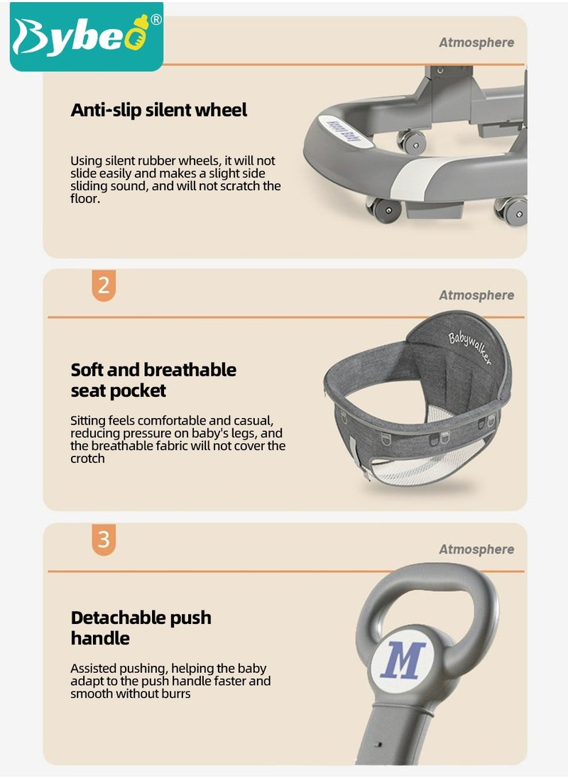 Bybeo - 3 In 1 Baby Walker for Kids, Multifunctional Round Kids Walker with Parent Push Handle, Baby Push Walker with Adjustable Height and Removable Dinner Plate for Infants Boys Girls 6 to 18 Months - Image 1