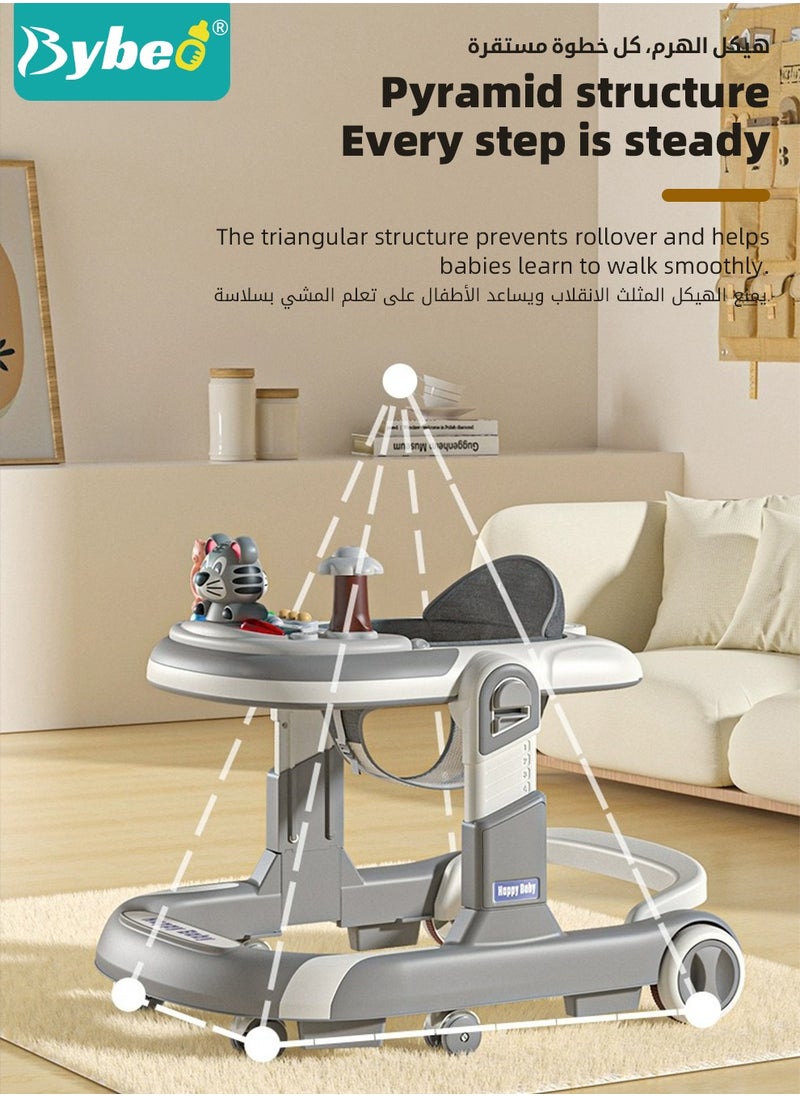 Bybeo - 3 In 1 Baby Walker for Kids, Multifunctional Round Kids Walker with Parent Push Handle, Baby Push Walker with Adjustable Height and Removable Dinner Plate for Infants Boys Girls 6 to 18 Months - Image 1
