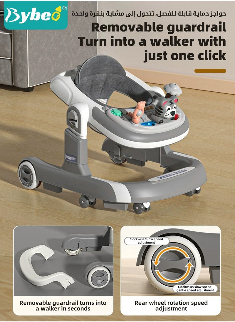 Bybeo - 3 In 1 Baby Walker for Kids, Multifunctional Round Kids Walker with Parent Push Handle, Baby Push Walker with Adjustable Height and Removable Dinner Plate for Infants Boys Girls 6 to 18 Months - Image 1