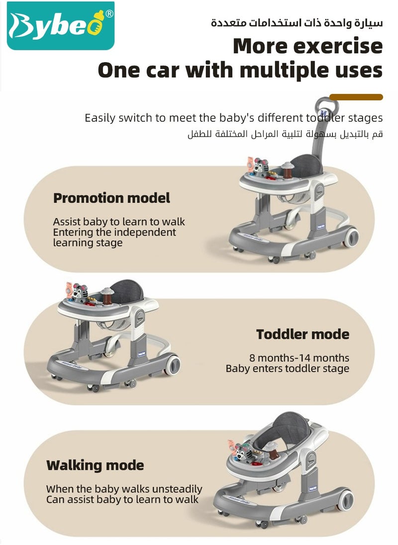 Bybeo - 3 In 1 Baby Walker for Kids, Multifunctional Round Kids Walker with Parent Push Handle, Baby Push Walker with Adjustable Height and Removable Dinner Plate for Infants Boys Girls 6 to 18 Months - Image 1