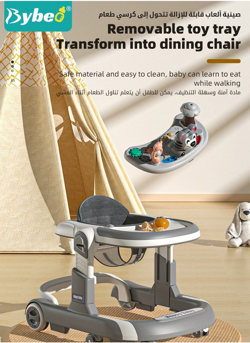 Bybeo - 3 In 1 Baby Walker for Kids, Multifunctional Round Kids Walker with Parent Push Handle, Baby Push Walker with Adjustable Height and Removable Dinner Plate for Infants Boys Girls 6 to 18 Months - Image 1