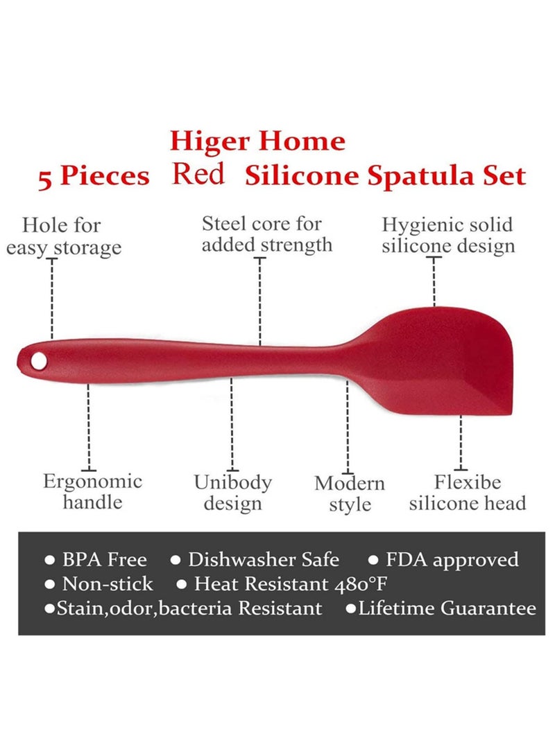 Silicone Spatula Set of 5 Heat Resistant Professional for Nonstick Cookware Seamless and BPA Free