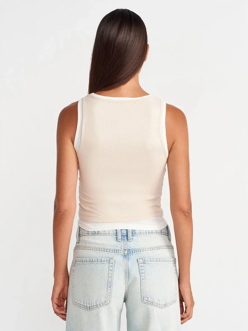 ديلفين DILVIN Cotton Ribbed Sleeveless Button Blouse