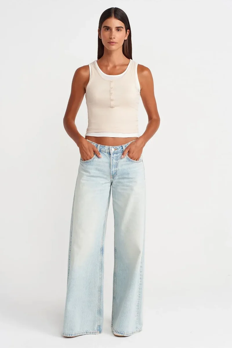 Dilvin Cream Natural DILVIN Cotton Ribbed Sleeveless Button Blouse for Women | Best Price UAE