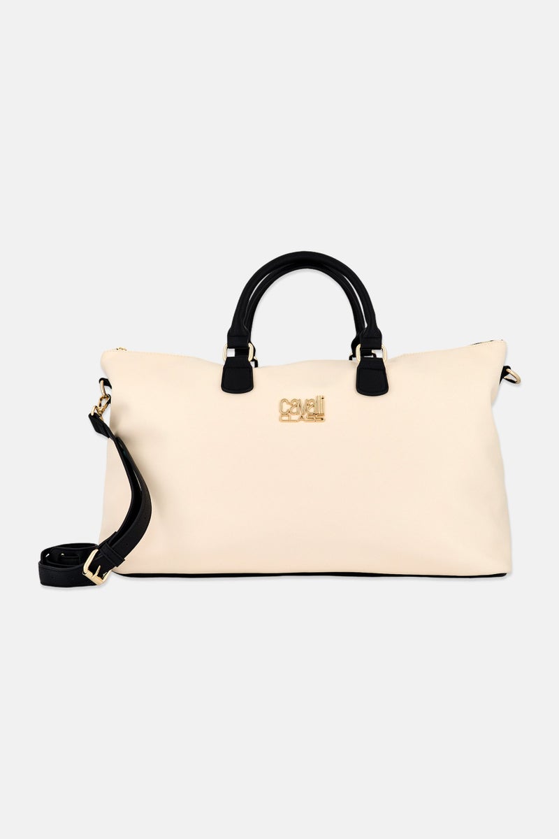 Cavalli Class Women Brand Logo Reversible Hand Bag, Ivory - Image 1