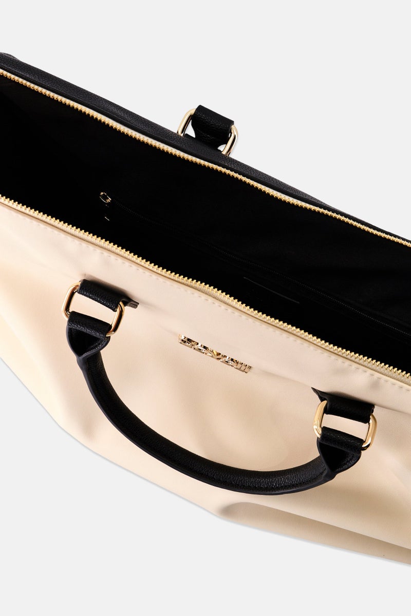 Cavalli Class Women Brand Logo Reversible Hand Bag, Ivory - Image 3