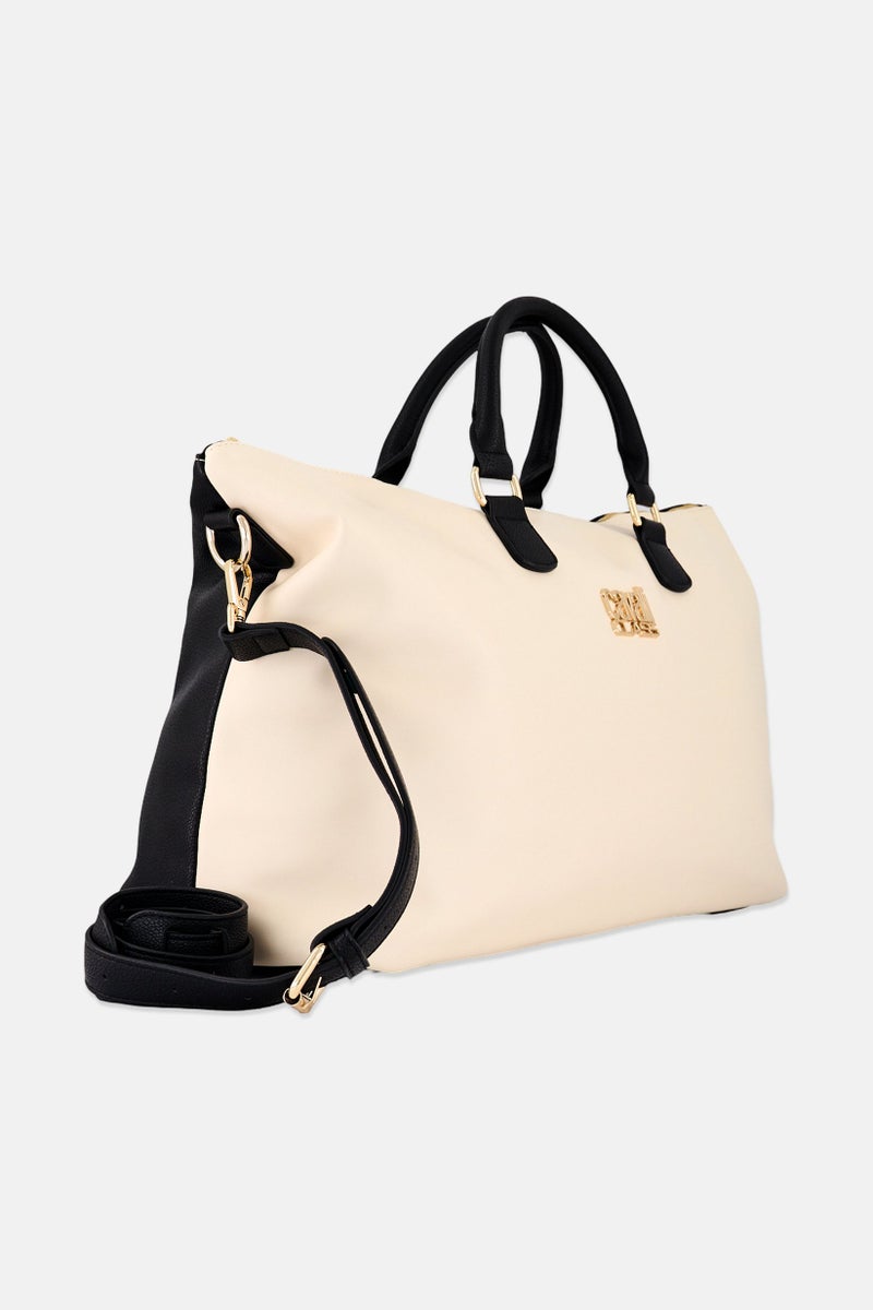 Cavalli Class Women Brand Logo Reversible Hand Bag, Ivory - Image 4