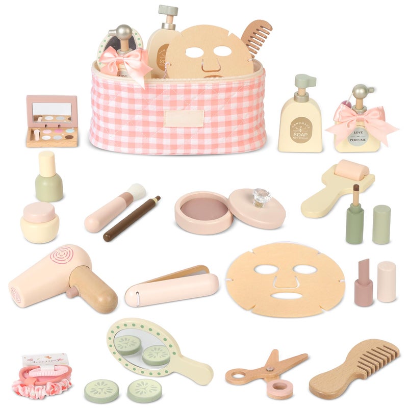 Pithfor Wooden Makeup Toy Set, Pretend Play Makeup Set for Kids Toddlers, Play Beauty Makeup Kit for Girls 3 4 5 6 7 Year Old - Image 1