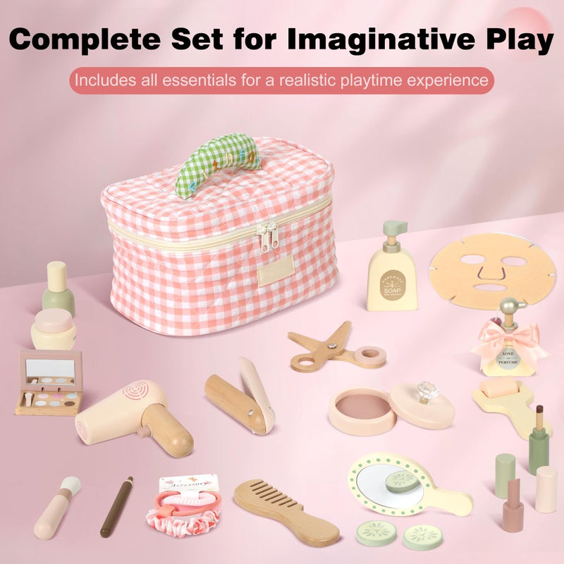 Pithfor Wooden Makeup Toy Set, Pretend Play Makeup Set for Kids Toddlers, Play Beauty Makeup Kit for Girls 3 4 5 6 7 Year Old - Image 2